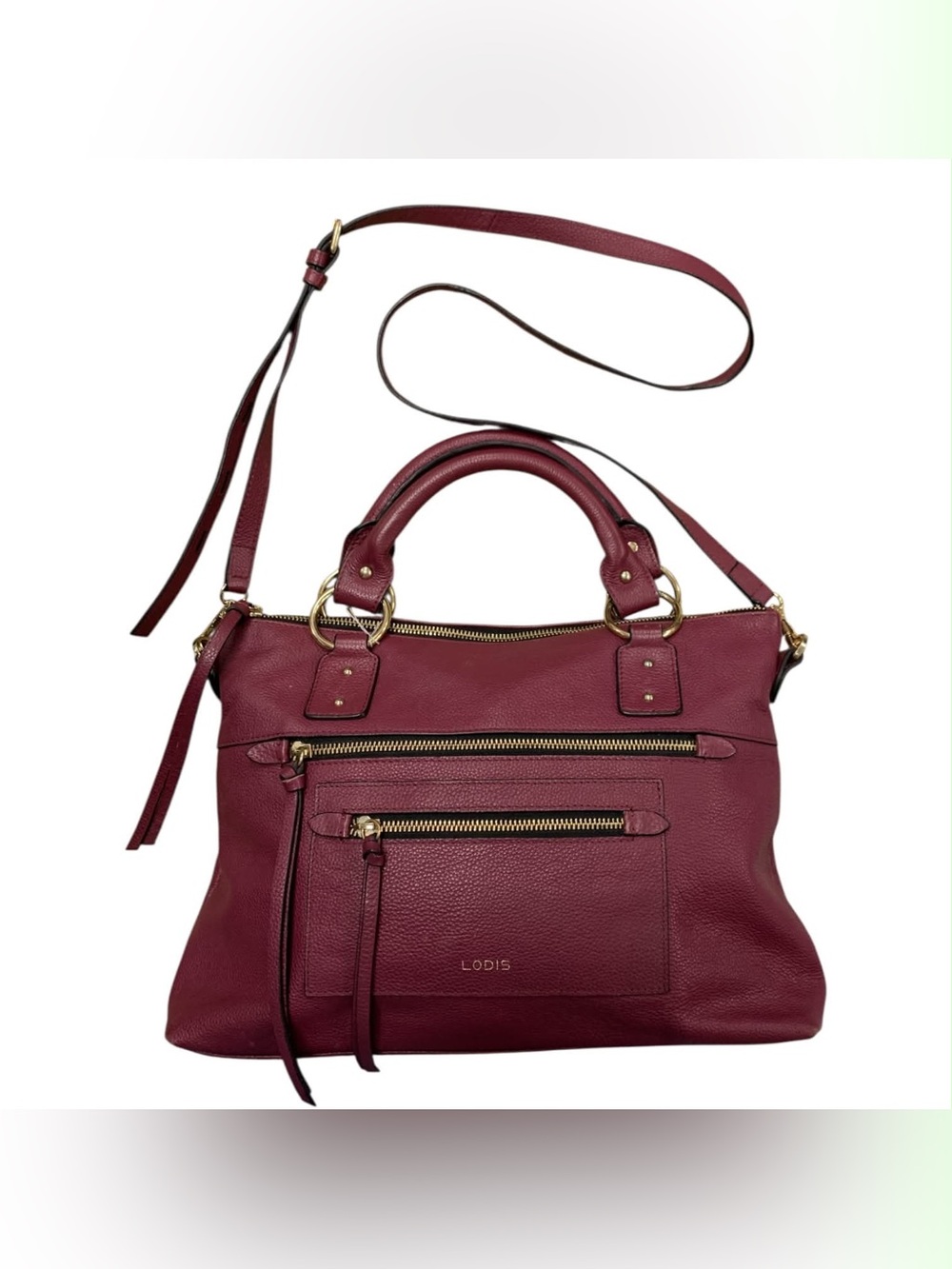 Lodis Burgundy Leather Satchel with Crossbody Strap